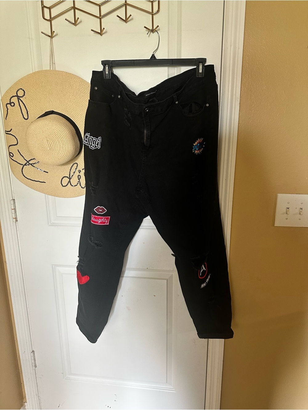 Ashley Stewart Black Skinny Jeans with Patches